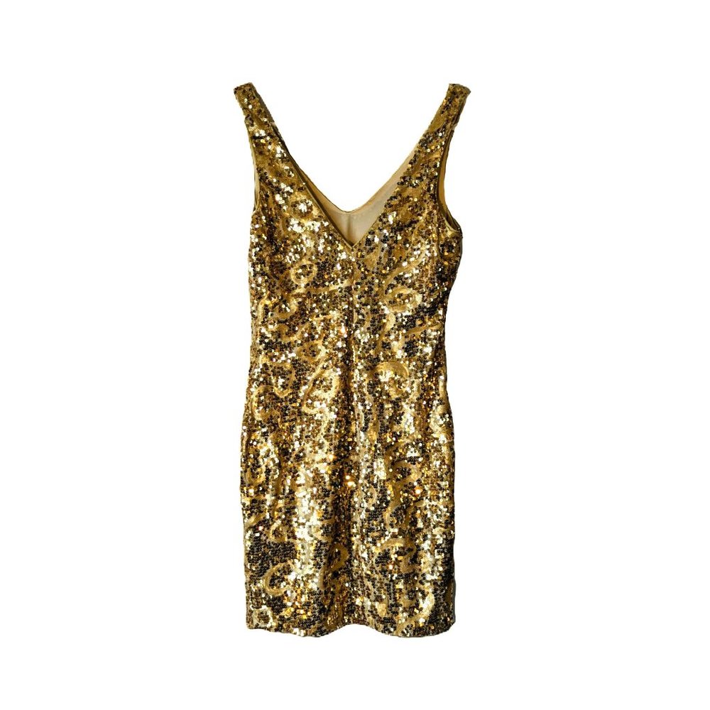 Bebe Gold Sequin Mini Dress Sleeveless Cocktail Women's Size Medium